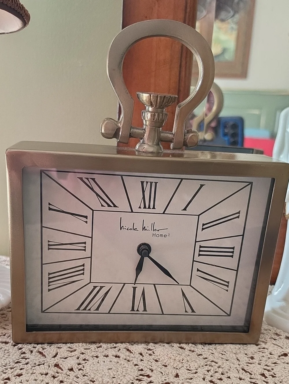 Nicole Miller Gold-Tone Rectangular Roman Numeral Clock